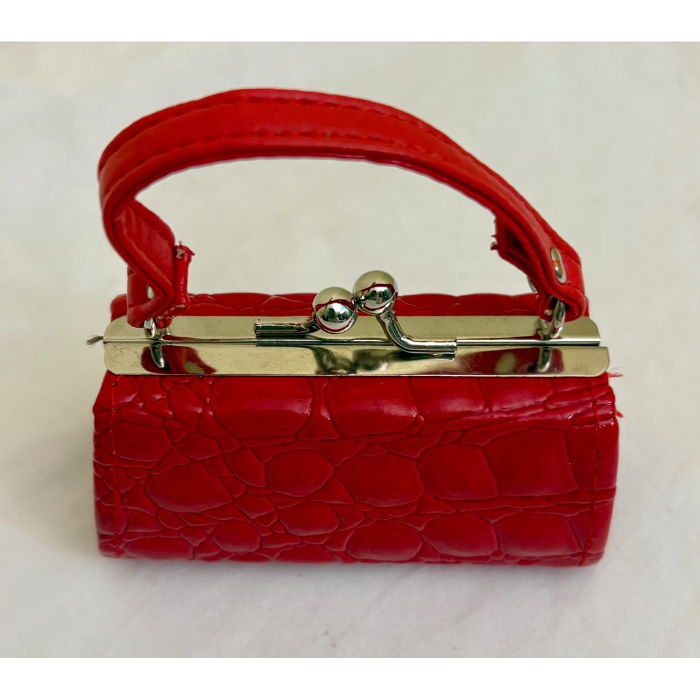 Tic.tok Red Faux Crocodile Embossed Mini Kiss Lock Coin Purse‎ Top Handle Bag